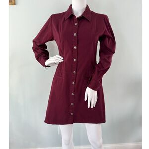 Arizona Jean Company Red Burgundy Plum Jean Dress Long Sleeve Denim size Small